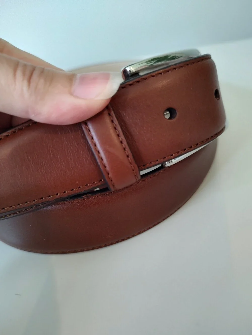 Brooks Brothers Men's Dress Belt Genuine Leather Silver Buckle Brown 40